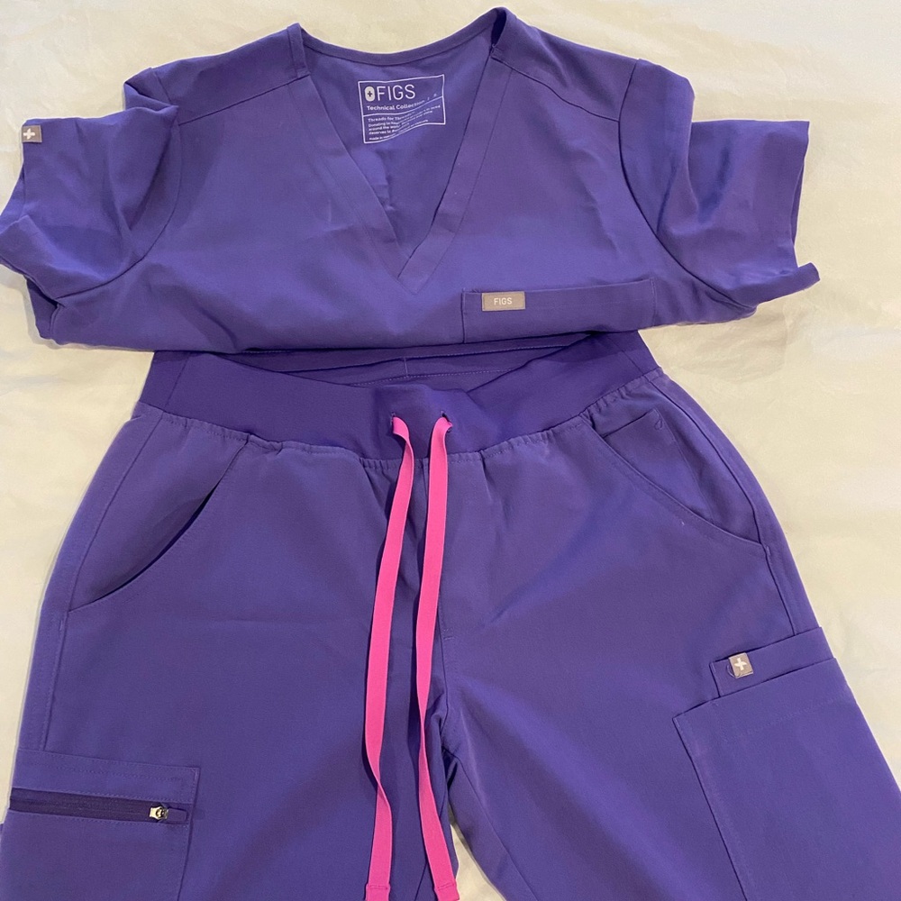 Figs Women's Scrubs set in vibrant purple small